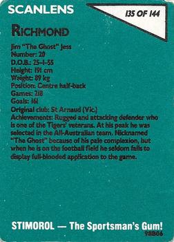 1988 Scanlens VFL #135 Jim Jess Back